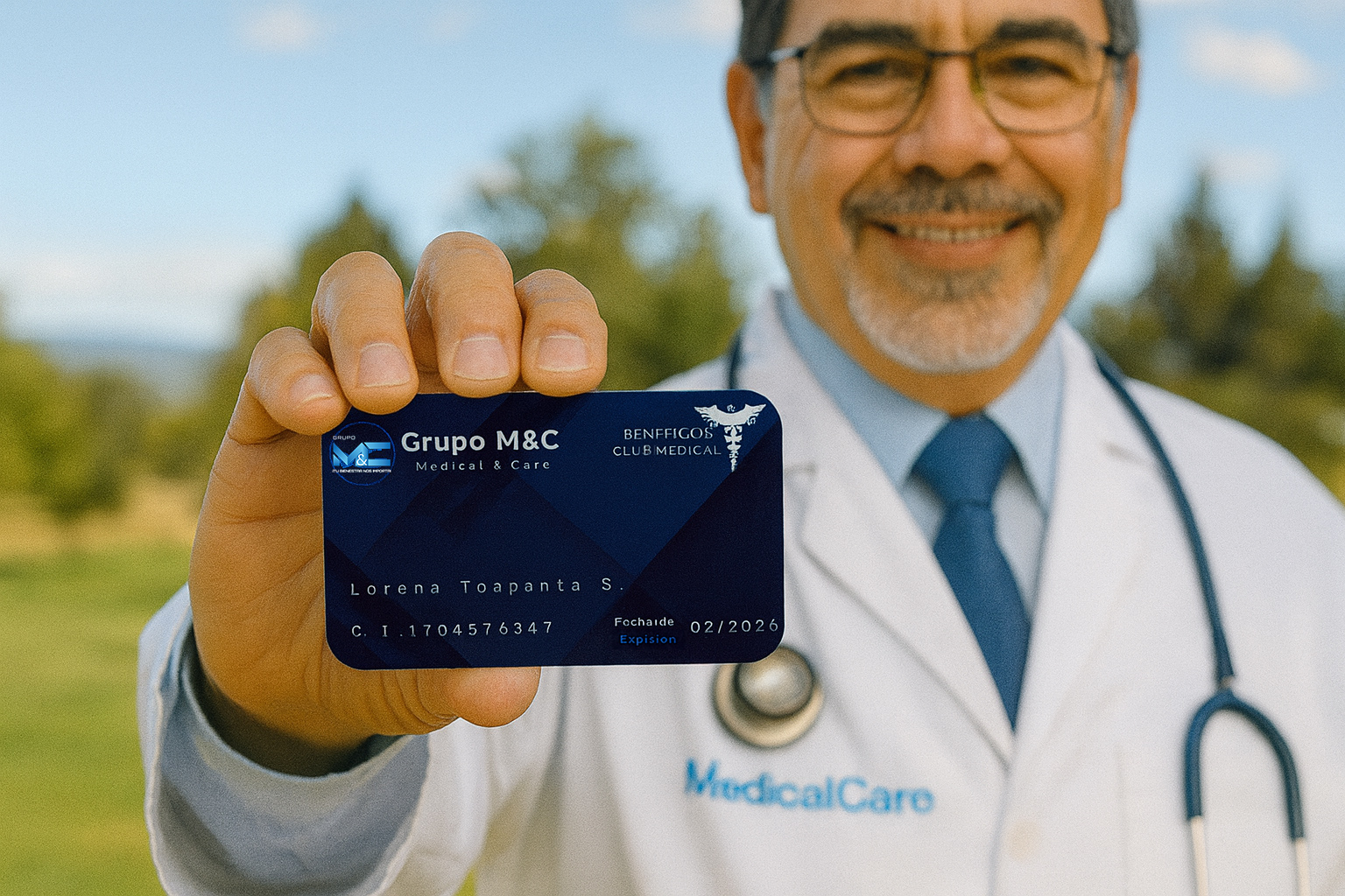 Doctor sosteniendo tarjeta de Membresía Club Medical